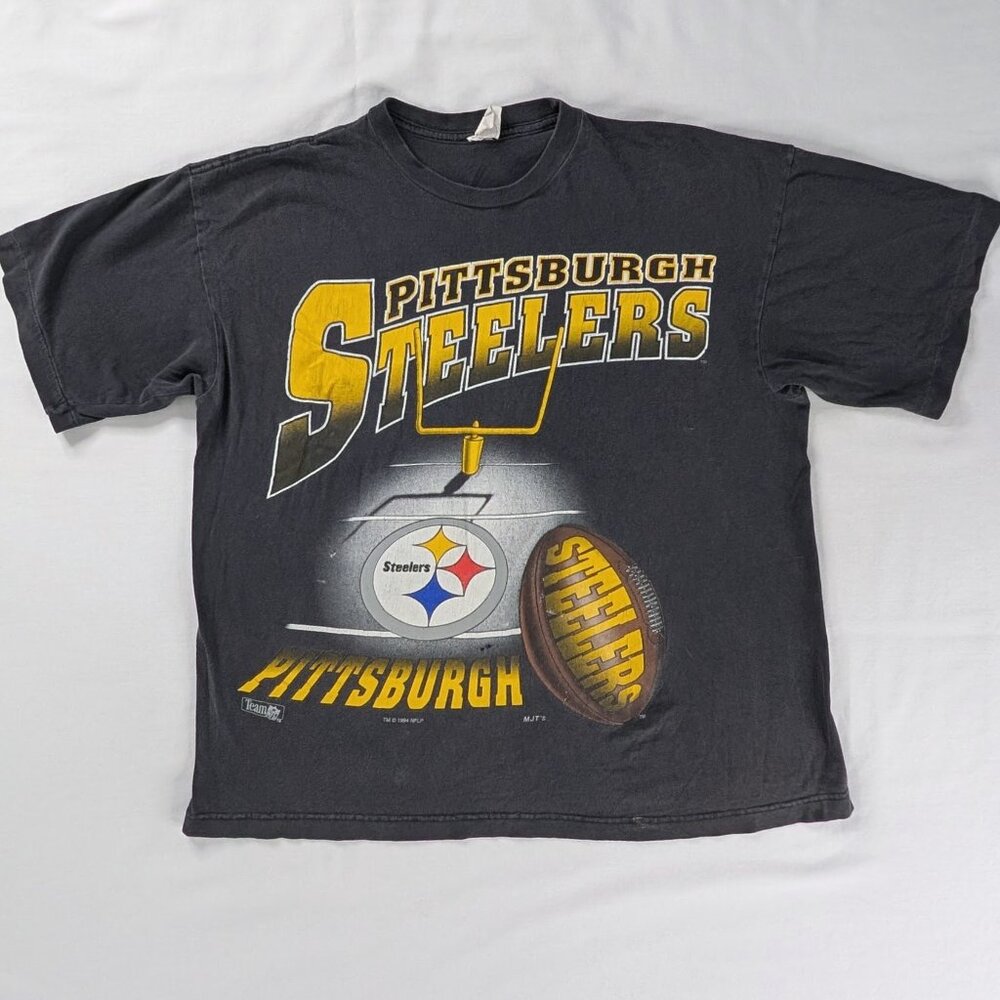 VTG Pittsburgh Steelers NFL 1994 Large Graphic Print Black Yellow Distressed Tee